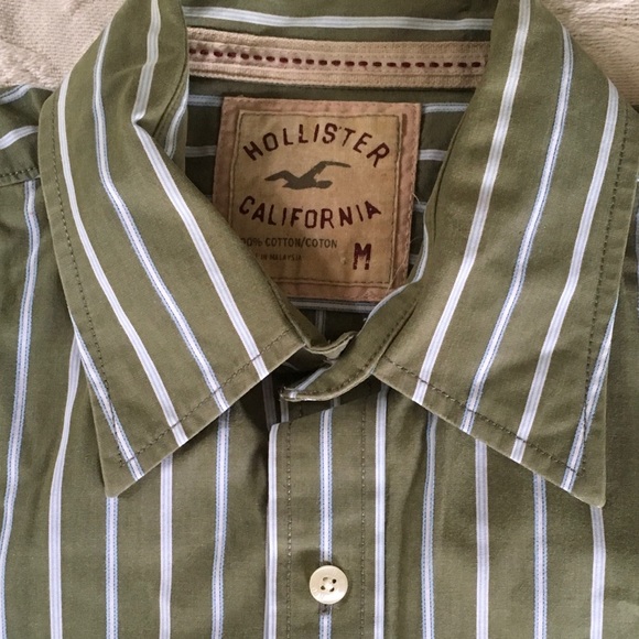 HOLLISTER Green Striped Dress Shirt Mens M 16 - 35 - Picture 2 of 3